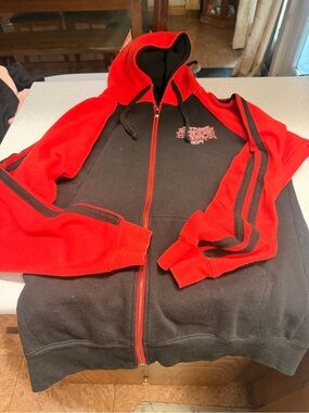 Black & Red Zip-Up Hooded Sweatshirt. Universal studios Stranger Things